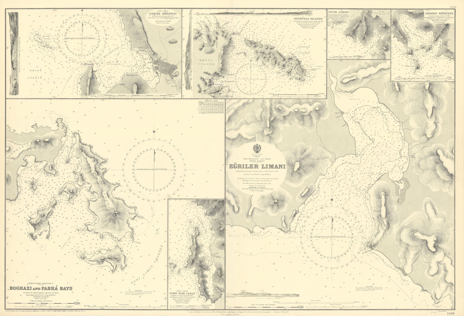 Chios Strait harbours Inousses Turkey Greece ADMIRALTY sea chart 1892 (1951) map